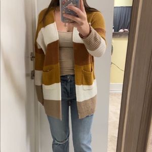 Stripped, Knitted Cardigan with Pockets